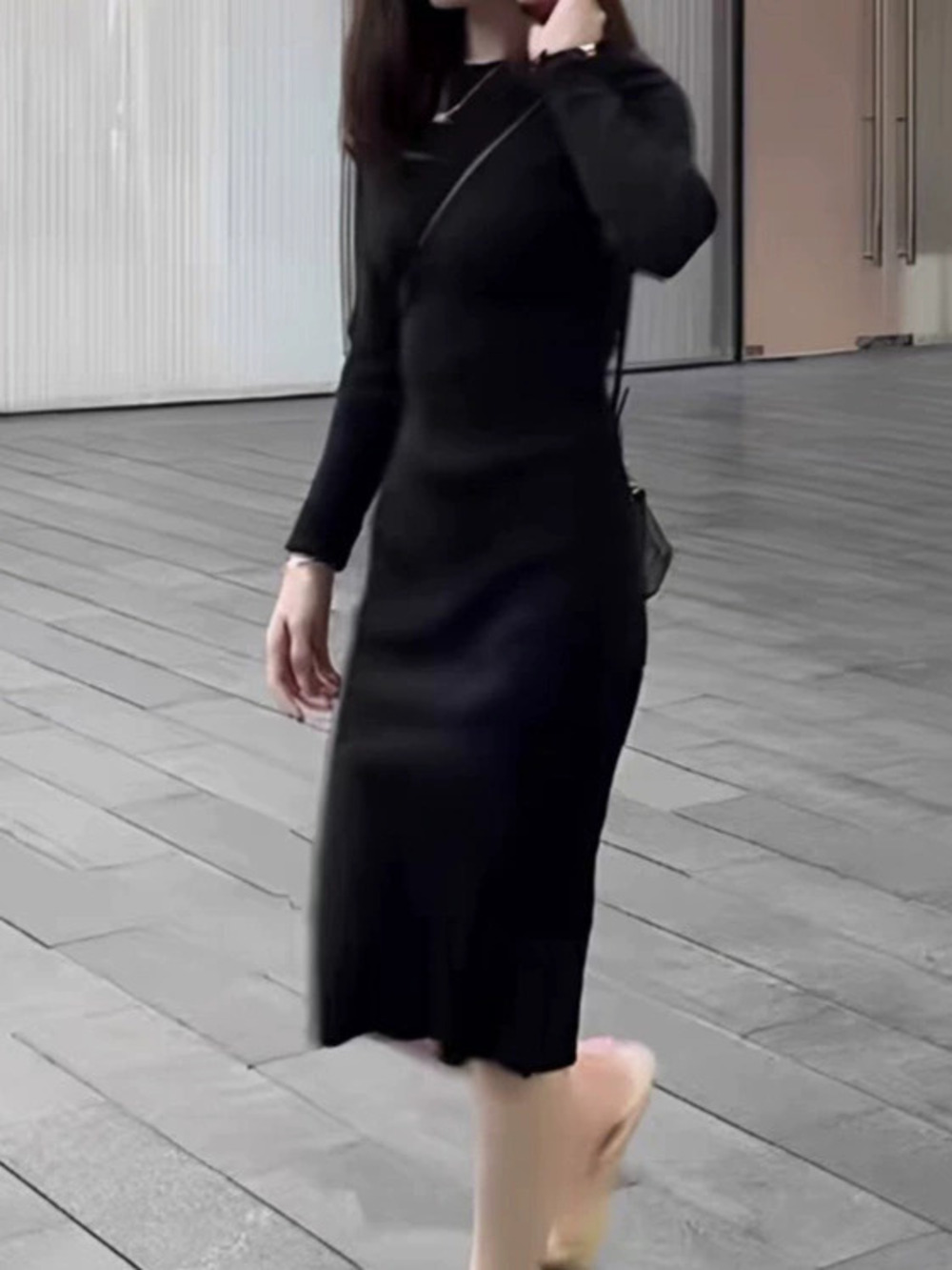 ZARA Knit Bodycon Dress Women French Hepburn Style Slim Fit Slit Fall Winter